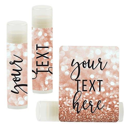 Set of 12 Personalized Lip Balm Party Favors, Your Text Here-Set of 12-Andaz Press-Faux Rose Gold Glitter Shimmer-