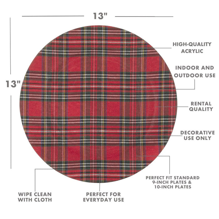 Set of 12 Tartan Plaid Acrylic Charger Plates-Set of 12-Koyal Wholesale-Red-