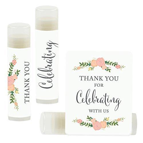 Set of 12 Thank You for Celebrating with US, Lip Balm Favors-Set of 12-Andaz Press-Classic Floral Roses-