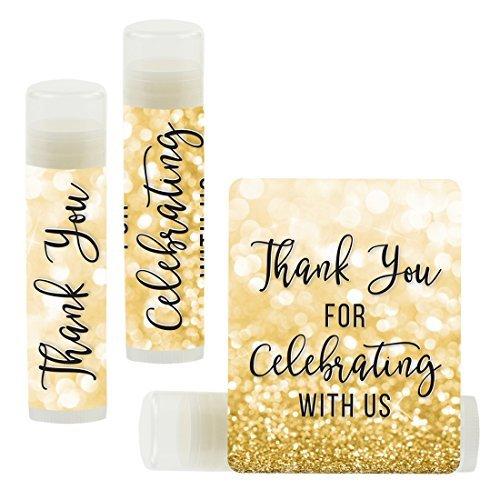 Set of 12 Thank You for Celebrating with US, Lip Balm Favors-Set of 12-Andaz Press-Faux Gold Glitter Shimmer-