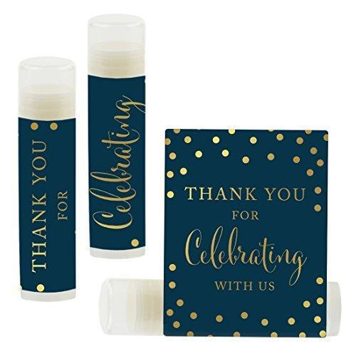 Set of 12 Thank You for Celebrating with US, Lip Balm Favors-Set of 12-Andaz Press-Metallic Gold Ink on Navy Blue-