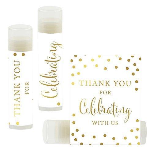 Set of 12 Thank You for Celebrating with US, Lip Balm Favors-Set of 12-Andaz Press-Metallic Gold Ink on White-