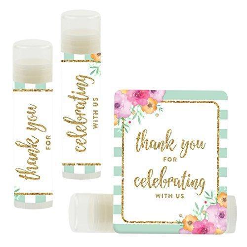 Set of 12 Thank You for Celebrating with US, Lip Balm Favors-Set of 12-Andaz Press-Mint Green Faux Gold Glitter-