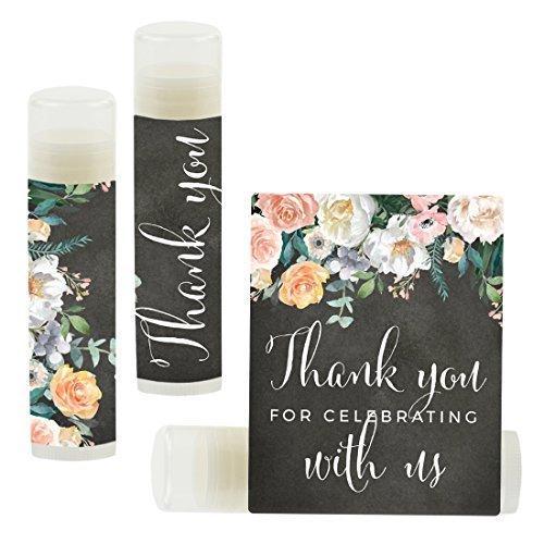 Set of 12 Thank You for Celebrating with US, Lip Balm Favors-Set of 12-Andaz Press-Peach Chalkboard Floral Garden Party-