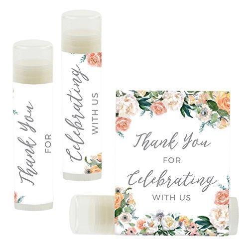 Set of 12 Thank You for Celebrating with US, Lip Balm Favors-Set of 12-Andaz Press-Peach Coral Floral Garden Party-