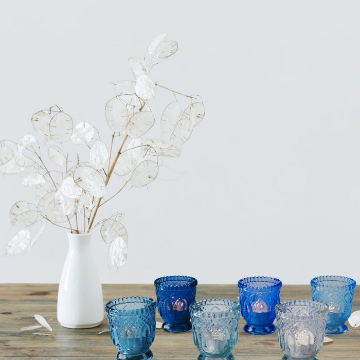 Set of 12 Vintage Ombre Glass Votive Candle Holders Bulk Pack-Koyal Wholesale-Blue-Set of 1 (12 PC)-