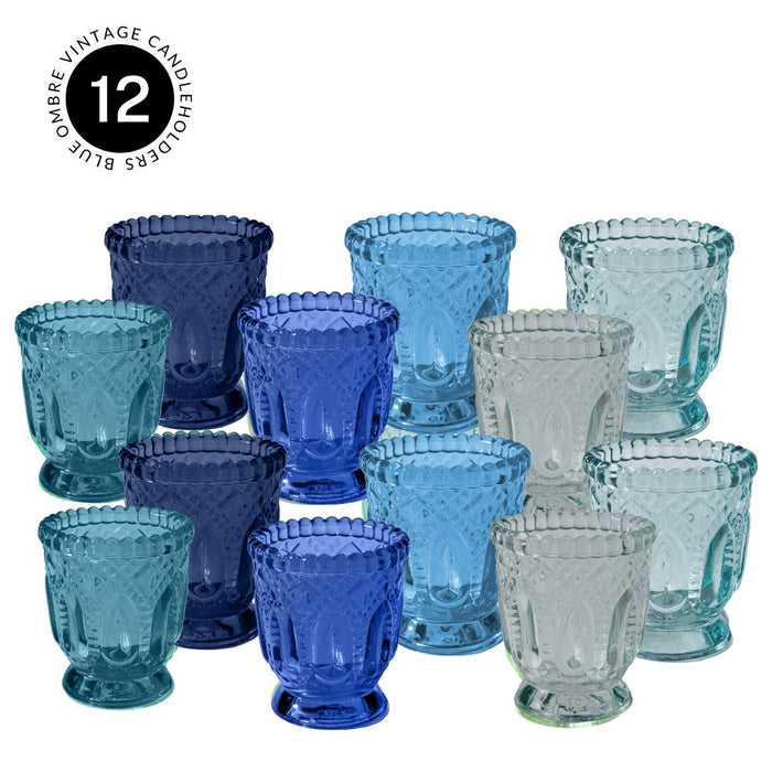 Set of 12 Vintage Ombre Glass Votive Candle Holders Bulk Pack-Koyal Wholesale-Blue-Set of 1 (12 PC)-