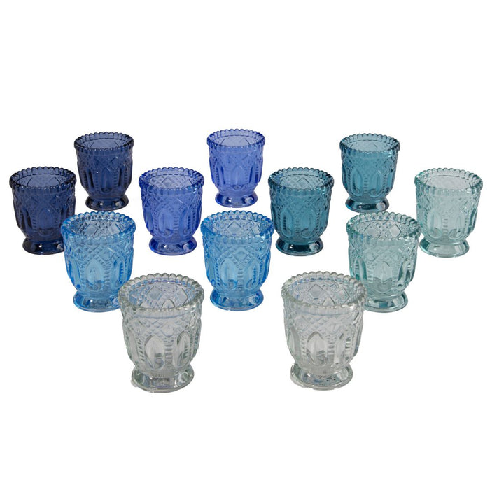 Set of 12 Vintage Ombre Glass Votive Candle Holders Bulk Pack-Koyal Wholesale-Blue-Set of 1 (12 PC)-