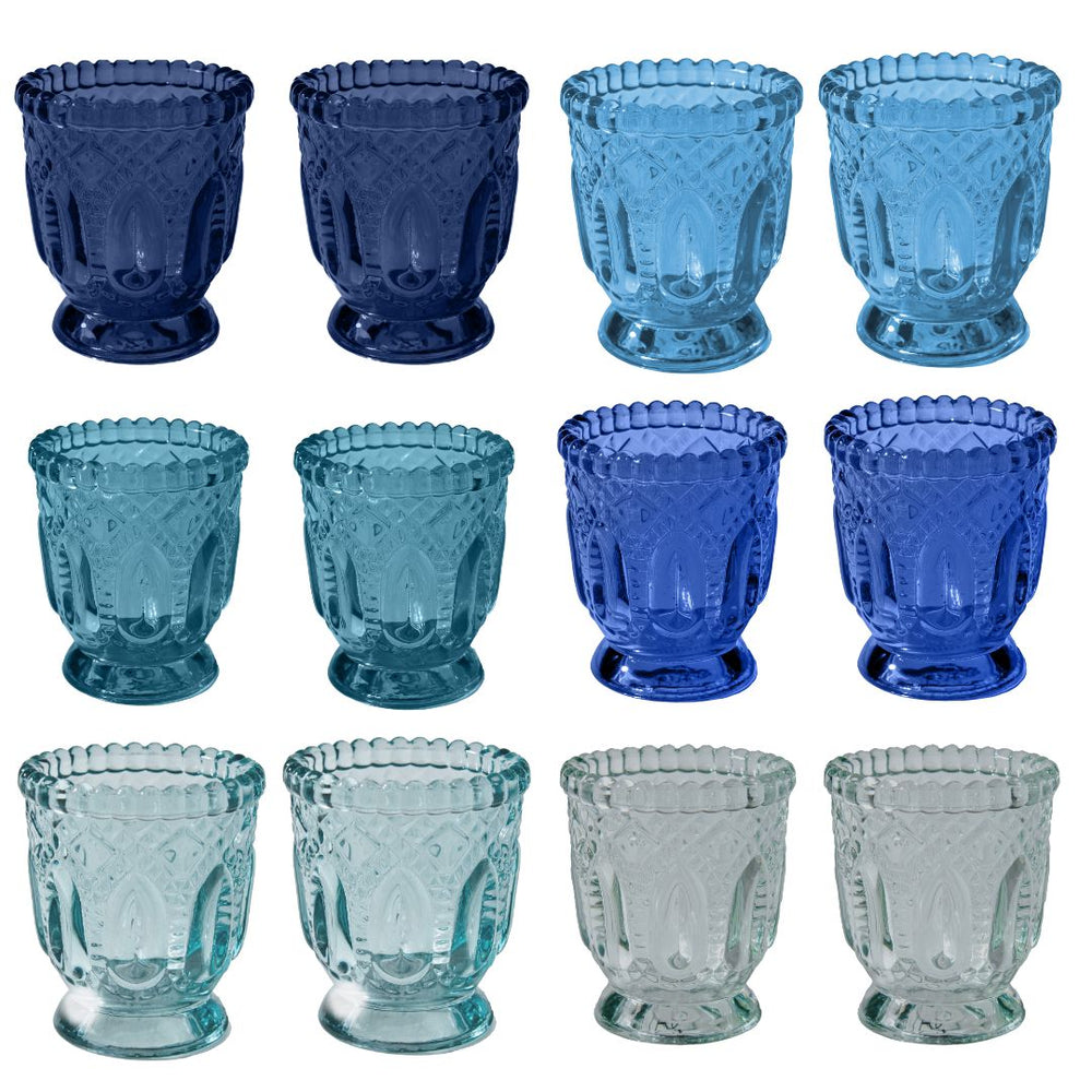 Set of 12 Vintage Ombre Glass Votive Candle Holders Bulk Pack-Koyal Wholesale-Blue-Set of 1 (12 PC)-