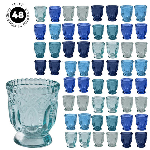 Set of 12 Vintage Ombre Glass Votive Candle Holders Bulk Pack-Koyal Wholesale-Blue-Set of 4 (48 PC)-