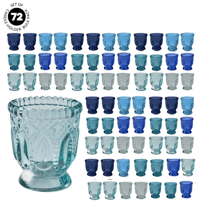 Set of 12 Vintage Ombre Glass Votive Candle Holders Bulk Pack-Koyal Wholesale-Blue-Set of 6 (72 PC)-