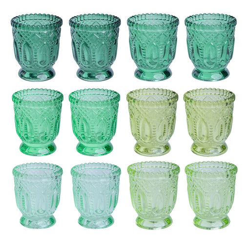 Set of 12 Vintage Ombre Glass Votive Candle Holders Bulk Pack-Koyal Wholesale-Green-Set of 1 (12 PC)-