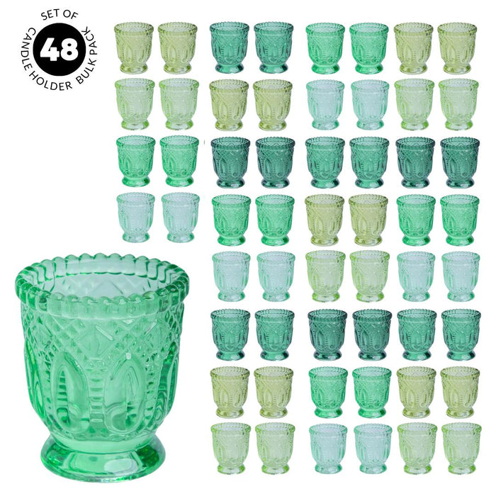 Set of 12 Vintage Ombre Glass Votive Candle Holders Bulk Pack-Koyal Wholesale-Green-Set of 4 (48 PC)-