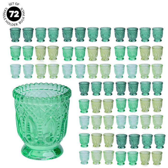 Set of 12 Vintage Ombre Glass Votive Candle Holders Bulk Pack-Koyal Wholesale-Green-Set of 6 (72 PC)-