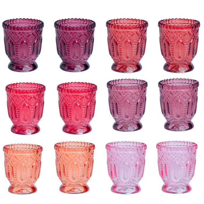 Set of 12 Vintage Ombre Glass Votive Candle Holders Bulk Pack-Koyal Wholesale-Red-Set of 1 (12 PC)-