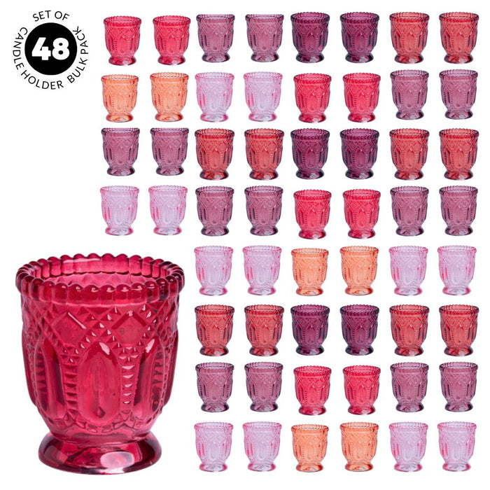 Set of 12 Vintage Ombre Glass Votive Candle Holders Bulk Pack-Koyal Wholesale-Red-Set of 4 (48 PC)-