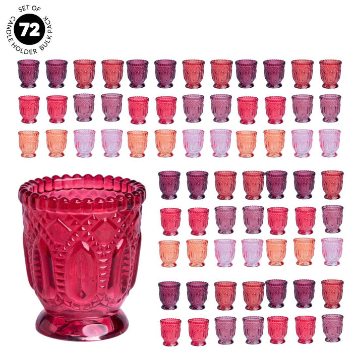 Set of 12 Vintage Ombre Glass Votive Candle Holders Bulk Pack-Koyal Wholesale-Red-Set of 6 (72 PC)-