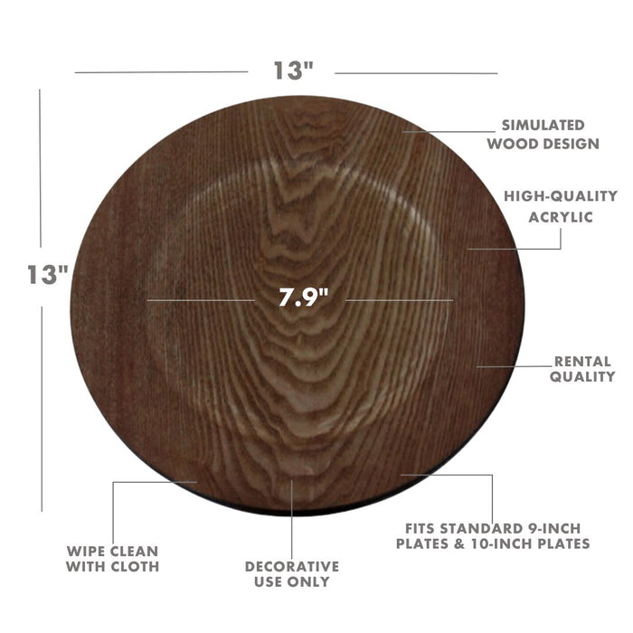 Set of 12 Walnut Faux Wood Charger Plates-Set of 12-Koyal Wholesale-