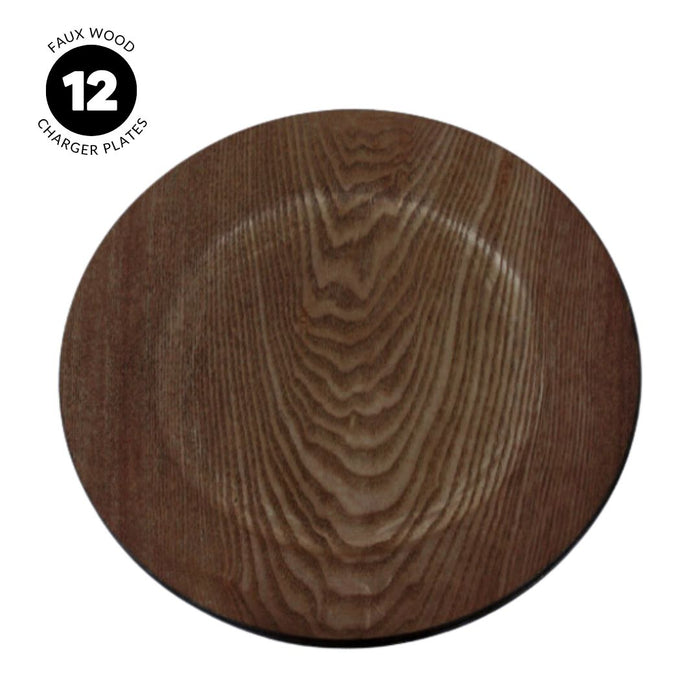 Set of 12 Walnut Faux Wood Charger Plates-Set of 12-Koyal Wholesale-