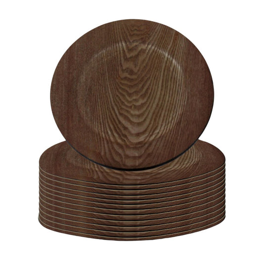 Set of 12 Walnut Faux Wood Charger Plates-Set of 12-Koyal Wholesale-