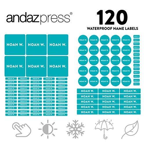 Set of 120 Custom Personalized Waterproof School Name Labels-Set of 120-Andaz Press-Aqua-