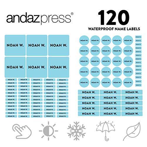 Set of 120 Custom Personalized Waterproof School Name Labels-Set of 120-Andaz Press-Baby Blue-