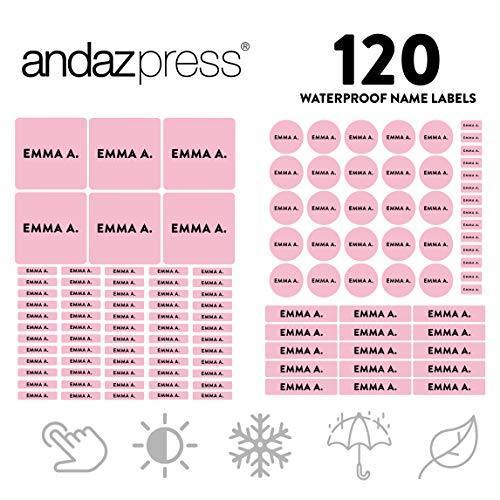 Set of 120 Custom Personalized Waterproof School Name Labels-Set of 120-Andaz Press-Blush Pink-