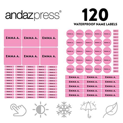 Set of 120 Custom Personalized Waterproof School Name Labels-Set of 120-Andaz Press-Bubblegum Pink-