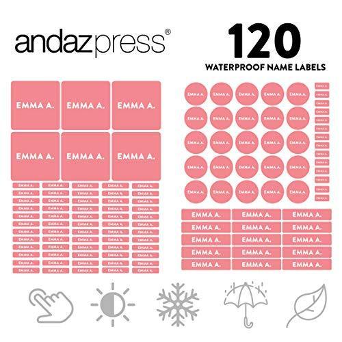 Set of 120 Custom Personalized Waterproof School Name Labels-Set of 120-Andaz Press-Coral-