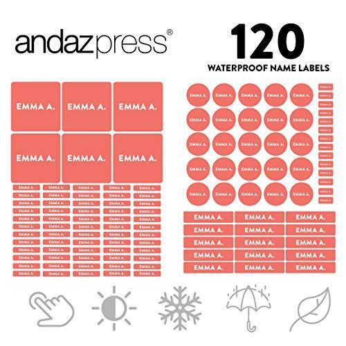 Set of 120 Custom Personalized Waterproof School Name Labels-Set of 120-Andaz Press-Deep Coral-