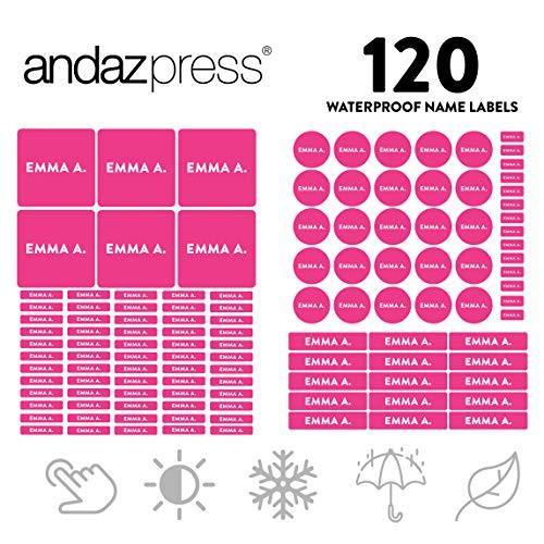 Set of 120 Custom Personalized Waterproof School Name Labels-Set of 120-Andaz Press-Fuchsia-