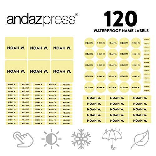 Set of 120 Custom Personalized Waterproof School Name Labels-Set of 120-Andaz Press-Light Yellow-