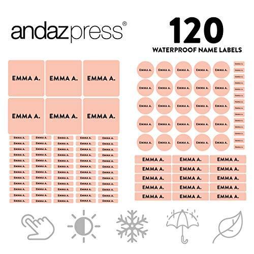 Set of 120 Custom Personalized Waterproof School Name Labels-Set of 120-Andaz Press-Peach Champagne-