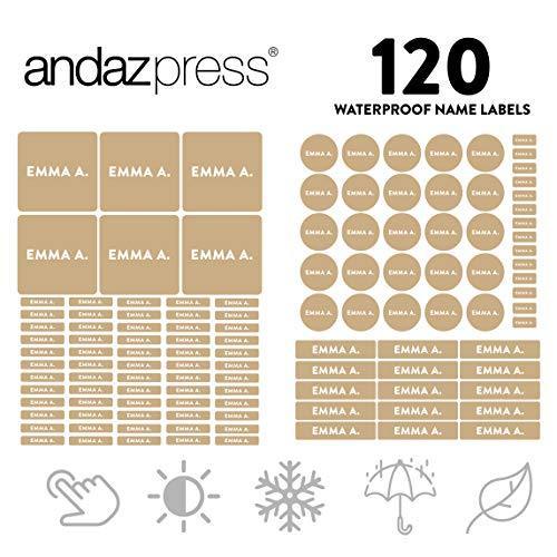 Set of 120 Custom Personalized Waterproof School Name Labels-Set of 120-Andaz Press-Tan Latte-