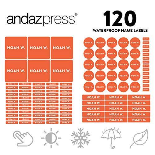 Set of 120 Custom Personalized Waterproof School Name Labels-Set of 120-Andaz Press-Tangerine Orange-