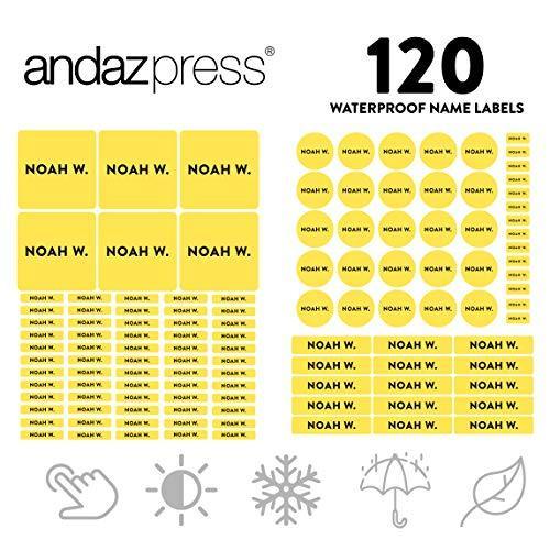 Set of 120 Custom Personalized Waterproof School Name Labels-Set of 120-Andaz Press-Yellow-