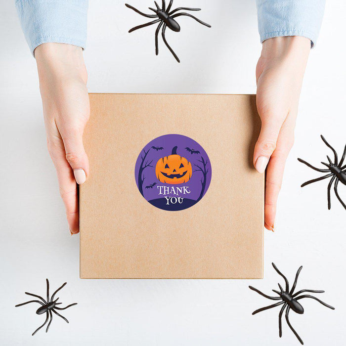 Set of 120 Halloween Thank You Stickers Labels For Kids Treat Bags Goodie, Halloween Party Favors-Set of 120-Andaz Press-Happy Jack O' Lantern-