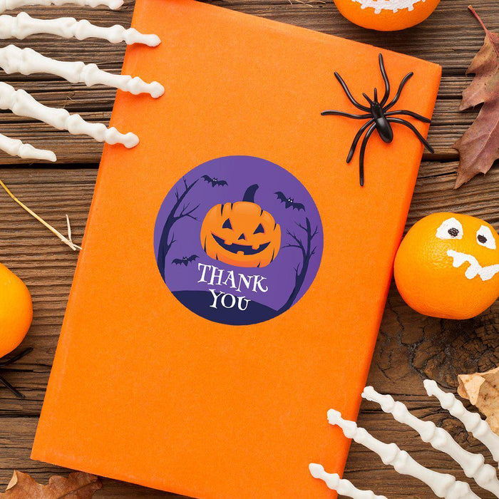 Set of 120 Halloween Thank You Stickers Labels For Kids Treat Bags Goodie, Halloween Party Favors-Set of 120-Andaz Press-Happy Jack O' Lantern-