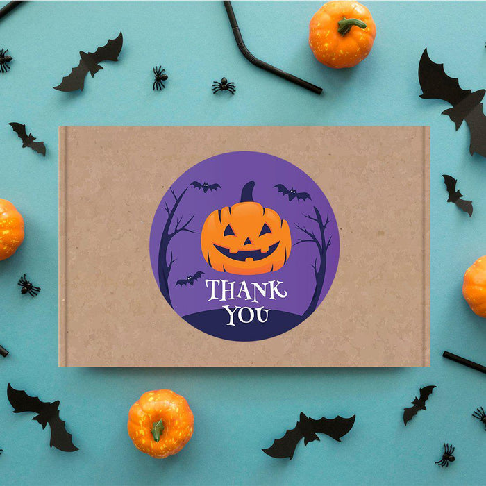 Set of 120 Halloween Thank You Stickers Labels For Kids Treat Bags Goodie, Halloween Party Favors-Set of 120-Andaz Press-Happy Jack O' Lantern-