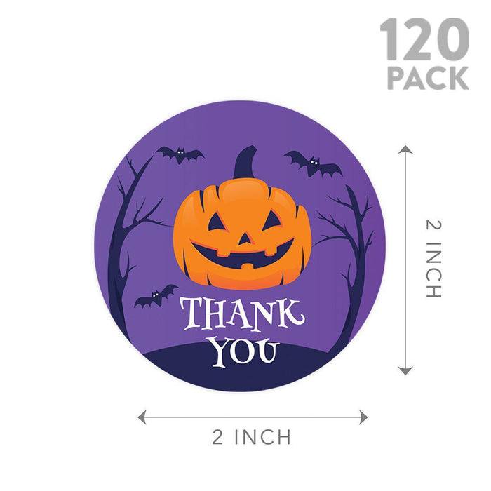 Set of 120 Halloween Thank You Stickers Labels For Kids Treat Bags Goodie, Halloween Party Favors-Set of 120-Andaz Press-Happy Jack O' Lantern-