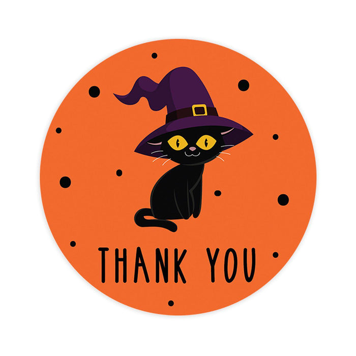 Set of 120 Halloween Thank You Stickers Labels For Kids Treat Bags Goodie, Halloween Party Favors-Set of 120-Andaz Press-Black Cat-