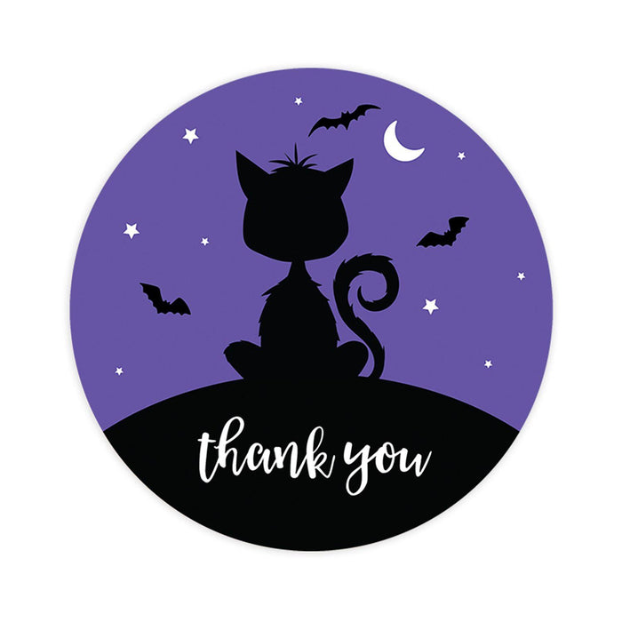 Set of 120 Halloween Thank You Stickers Labels For Kids Treat Bags Goodie, Halloween Party Favors-Set of 120-Andaz Press-Black Cat and Bats-