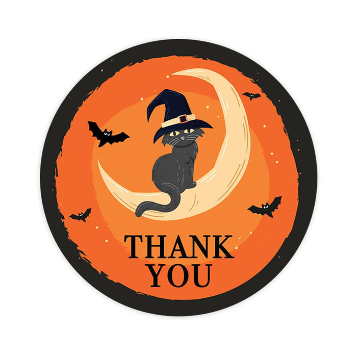 Set of 120 Halloween Thank You Stickers Labels For Kids Treat Bags Goodie, Halloween Party Favors-Set of 120-Andaz Press-Cat on Crescent Moon-