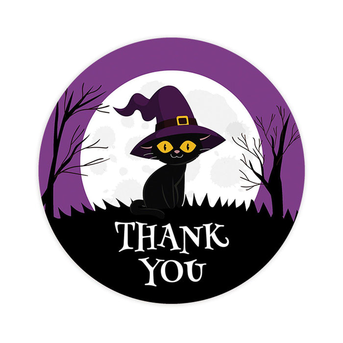 Set of 120 Halloween Thank You Stickers Labels For Kids Treat Bags Goodie, Halloween Party Favors-Set of 120-Andaz Press-Cute Black Cat-