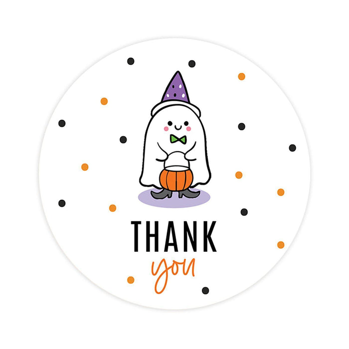 Set of 120 Halloween Thank You Stickers Labels For Kids Treat Bags Goodie, Halloween Party Favors-Set of 120-Andaz Press-Cute Ghost with Hat-