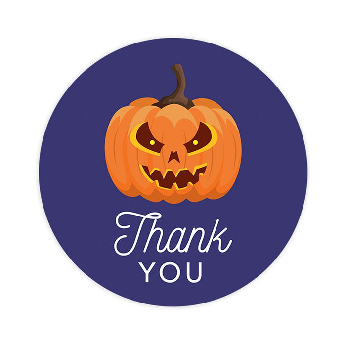 Set of 120 Halloween Thank You Stickers Labels For Kids Treat Bags Goodie, Halloween Party Favors-Set of 120-Andaz Press-Pumpkin Face-