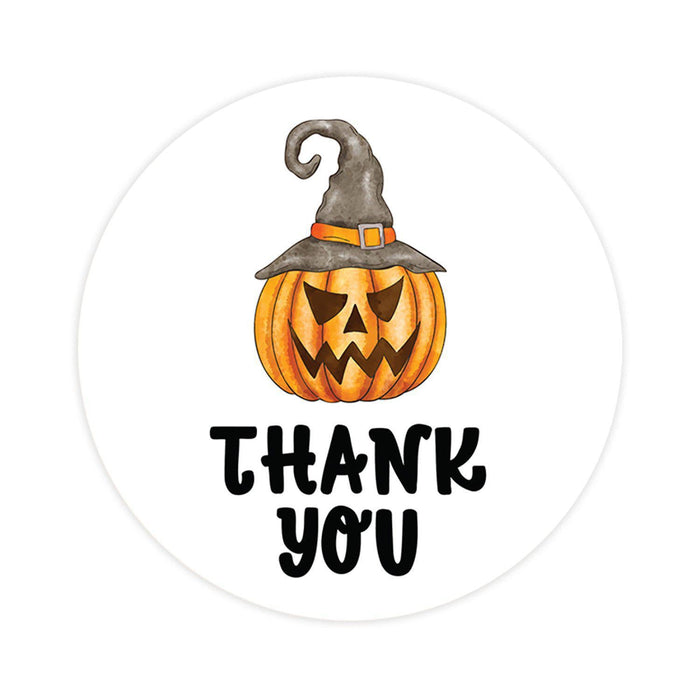 Set of 120 Halloween Thank You Stickers Labels For Kids Treat Bags Goodie, Halloween Party Favors-Set of 120-Andaz Press-Pumpkin WIth Witch Hat-