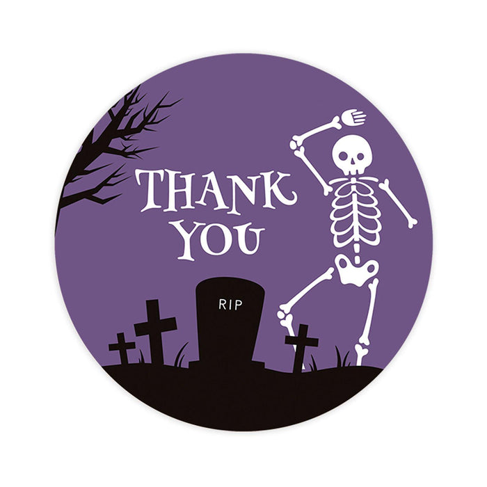 Set of 120 Halloween Thank You Stickers Labels For Kids Treat Bags Goodie, Halloween Party Favors-Set of 120-Andaz Press-Skeleton in Graveyard-