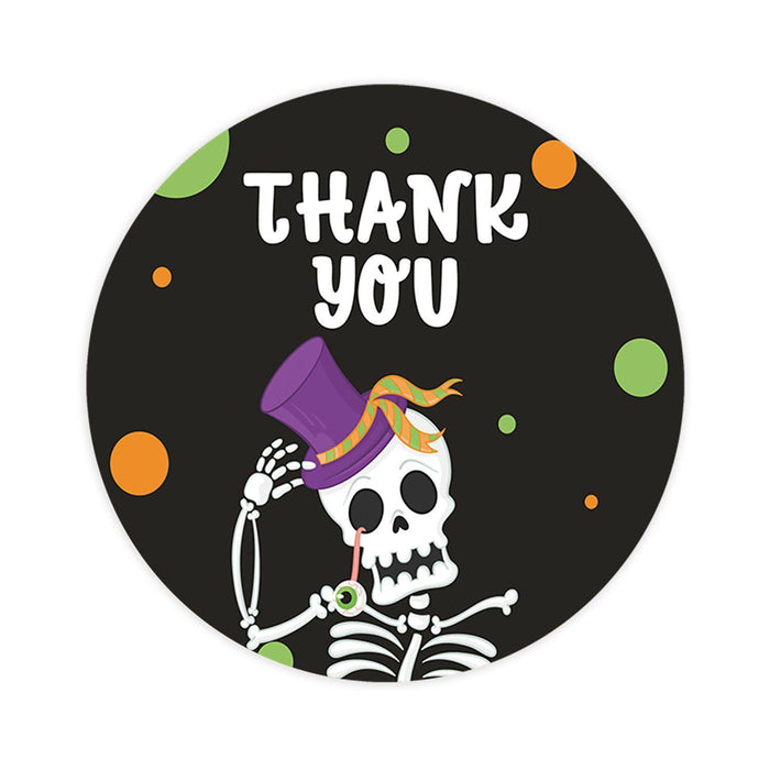 Set of 120 Halloween Thank You Stickers Labels For Kids Treat Bags Goodie, Halloween Party Favors-Set of 120-Andaz Press-Skeleton with Top Hat-