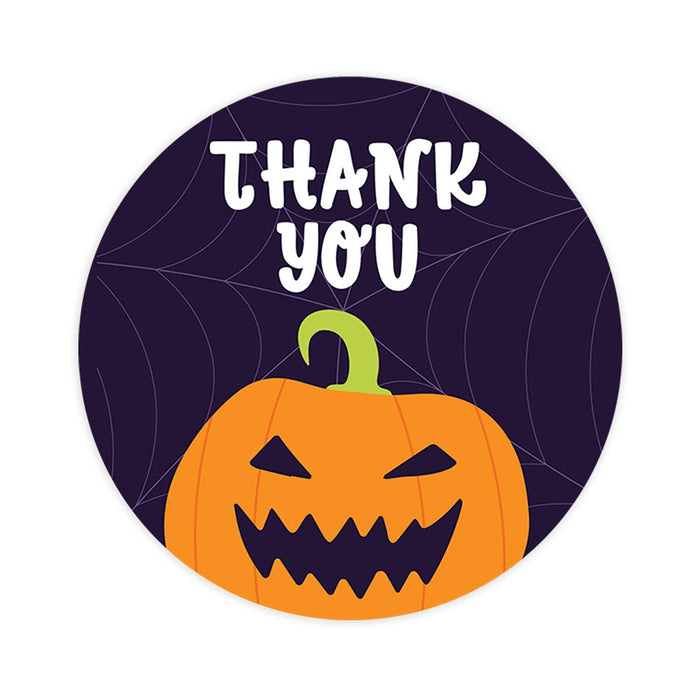 Set of 120 Halloween Thank You Stickers Labels For Kids Treat Bags Goodie, Halloween Party Favors-Set of 120-Andaz Press-Smiling Pumpkin Face-